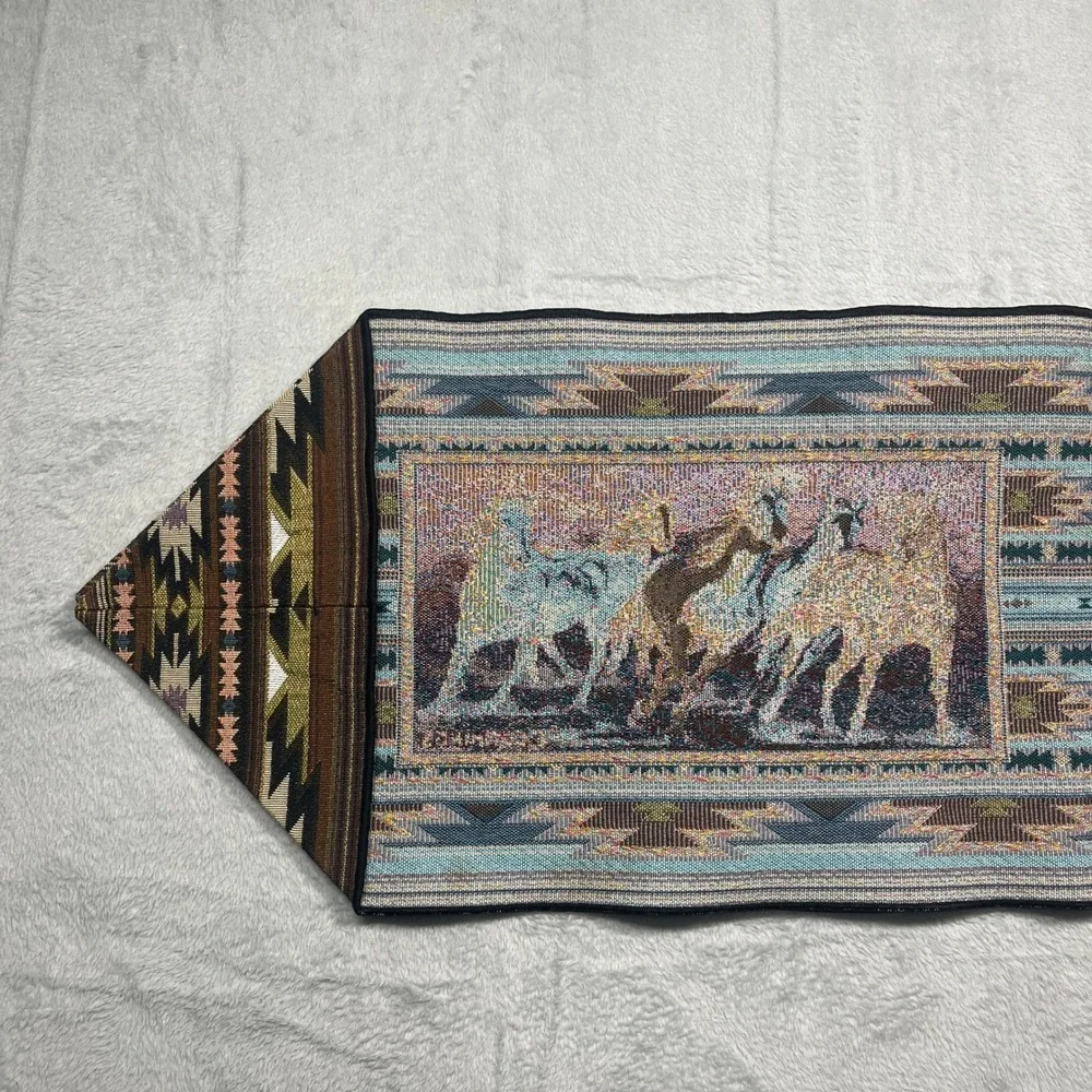 C. Cummings Table Runner Brown Southwestern Wild Horse Tapestry 68x13